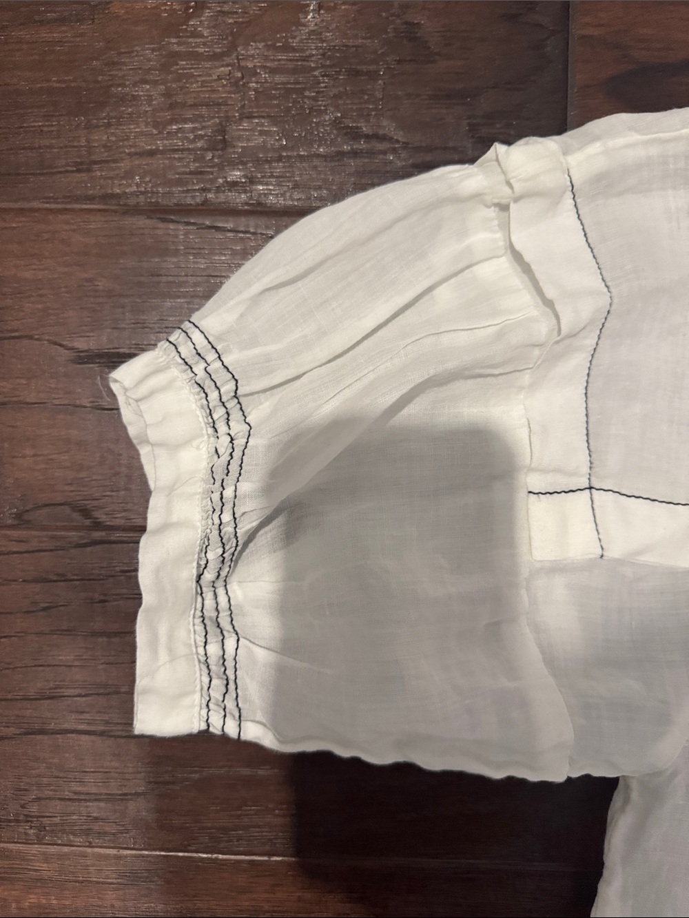Anthropologie White Cotton Peasant Blouse with Black Trim - Picture 5 of 8